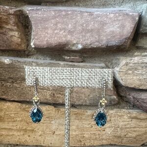 Elegant Barbara Bixby London Blue Topaz SS/18k Gold Earrings New!